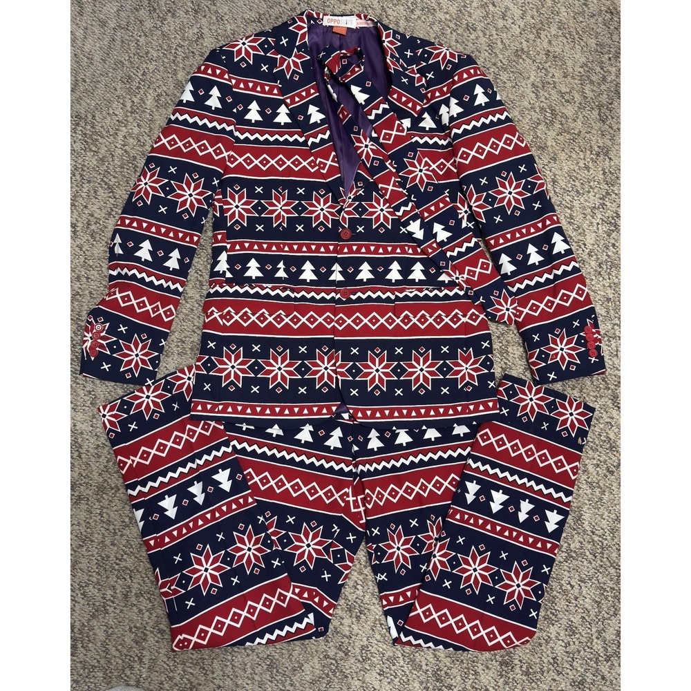 OPPOSUIT Fun Ugly Christmas Suit Jacket Pants and Tie Men's size 40‎